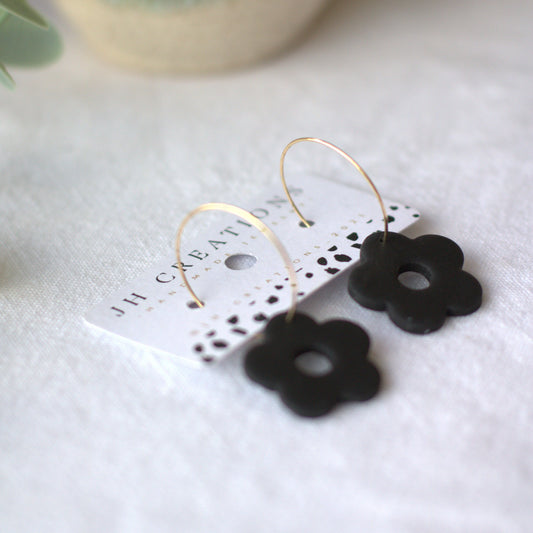 Black Flower Hoops